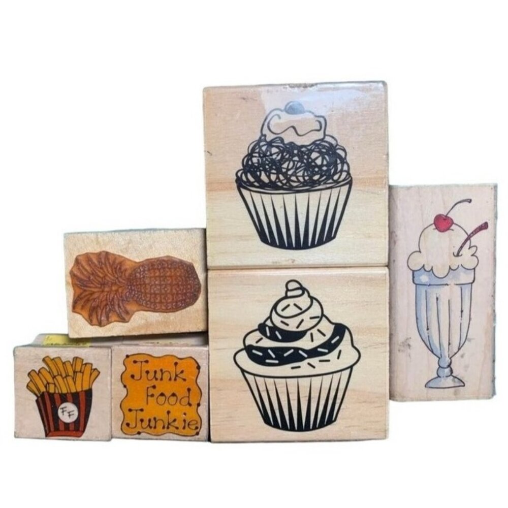 Junk Food Rubber Stamps Lot Cupcakes Fries Milkshake Pineapple Crafting Fun